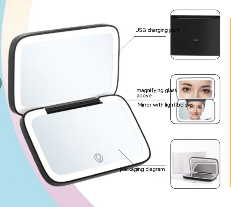 Portable Double-Sided Mirror with LED Light 